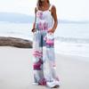 Women's Christmas Print Solid Wide Leg Strapless Tank Pocket Casual Onesie
