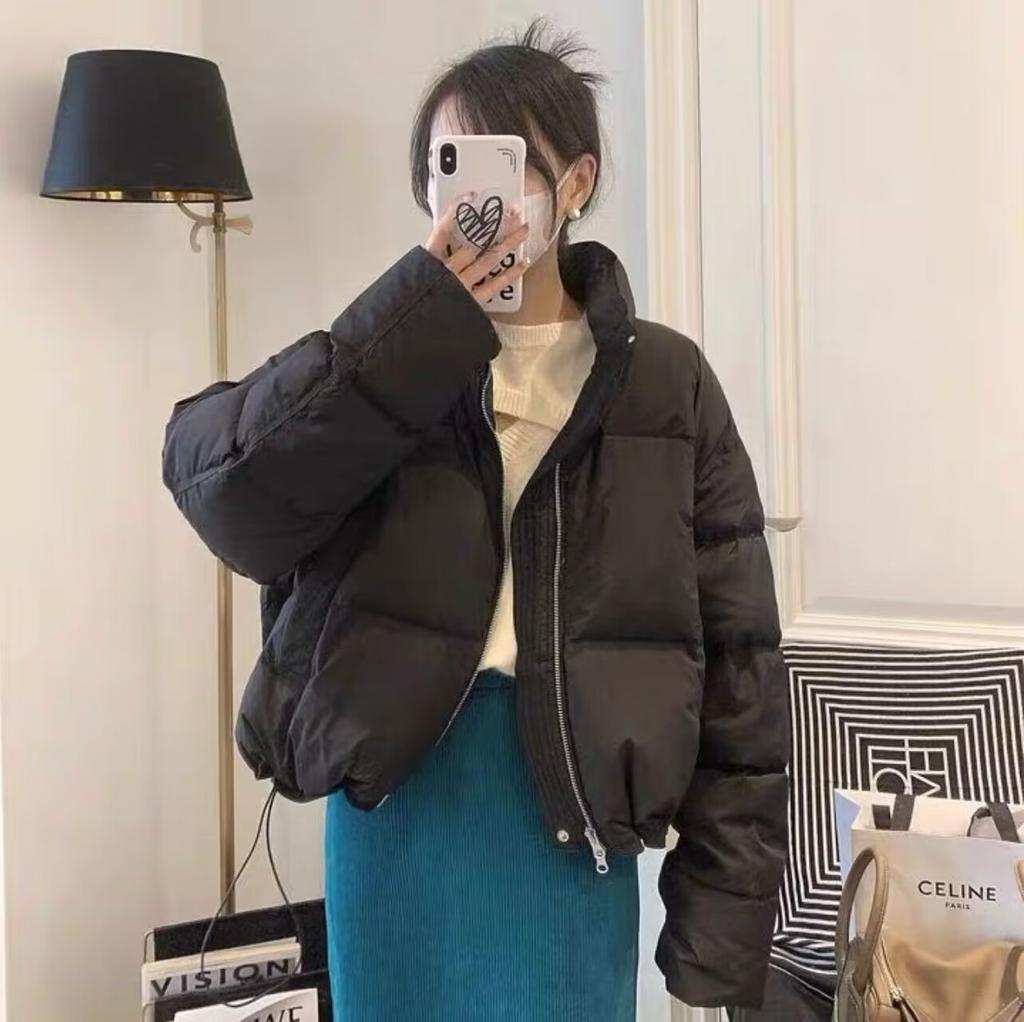 Women's Winter Stand-up Collar Short Bread Clothing Ladies Solid Color Loose Casual Jacket