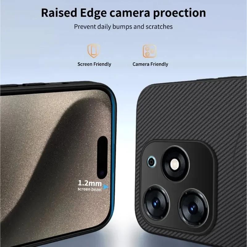 Carbon Fiber Pattern PU Leather Silicone Phone Case For Tecno Spark Go 2024 POP 8 Magnet Wireless Charging Soft Back Cover Cases