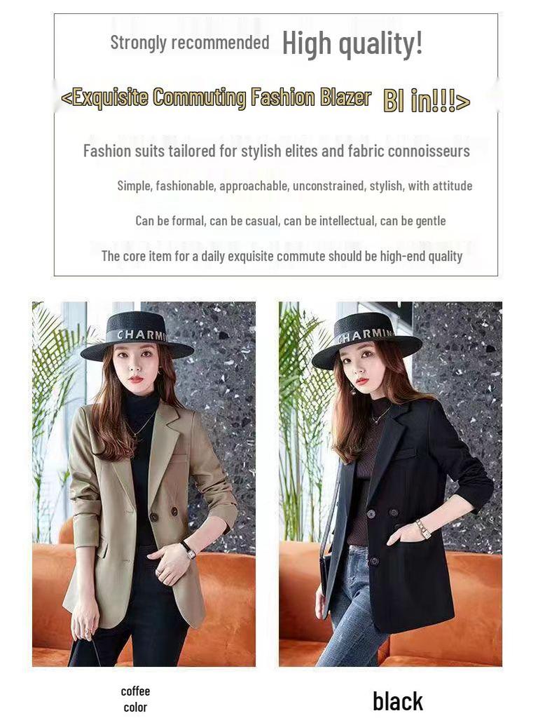 Women's Slimming Mid-Length Korean Style Blazer - Autumn and Spring Temperament Jacket