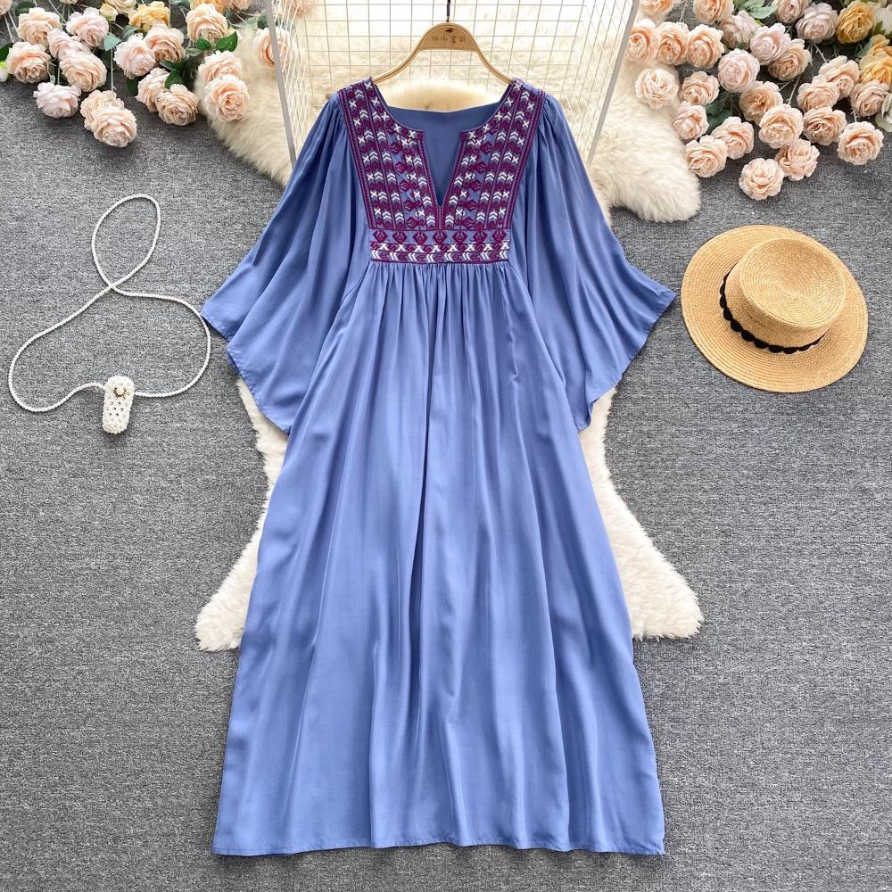 Женские платья Новое поступление V-образный вырез вышитый воланами край длинный — фото 4