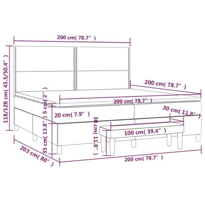 3137807 vidaXL Lit à sommier tapissier et matelas Bleu foncé 200x200cm Velours