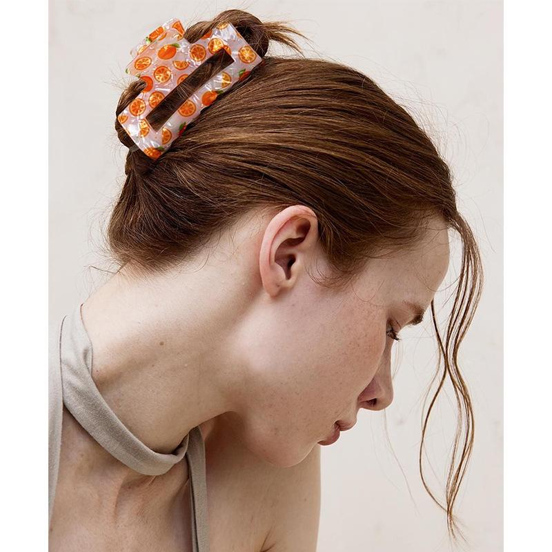 1 Stück Frische Frucht Quadratisch Hohl Acryl Haarspange, Geeignet für Dickes Haar, Mittelhohe Frisuren, Haiklammern, Haarzubehör