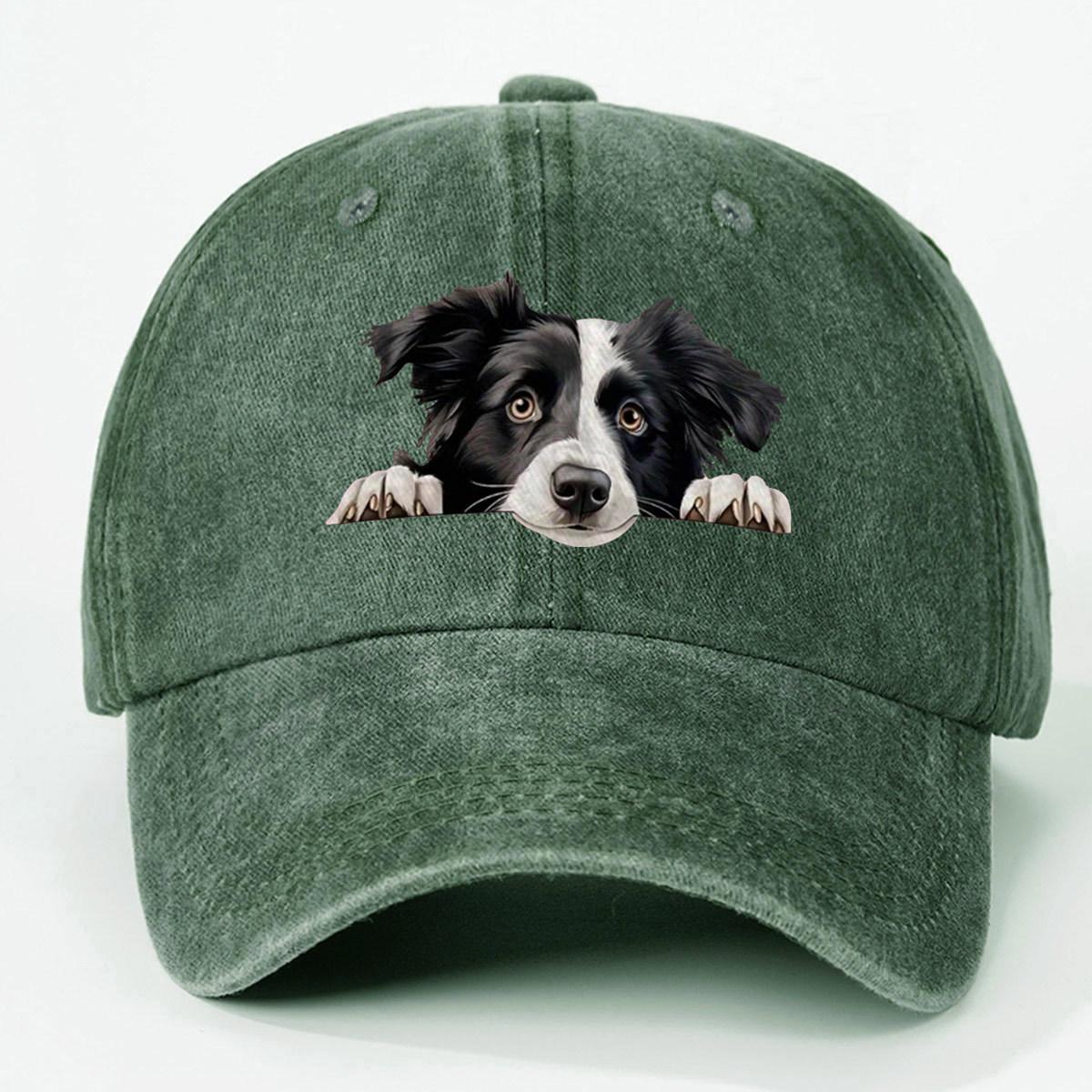 1 Stück Verstellbare Baseballkappe | Unisex Border Collie mit hervorblitzendem Kopf - Süße Geschenkidee für Hundeliebhaber, Leicht, Gemischte Farben, Outdoor-Sport Adjustable black