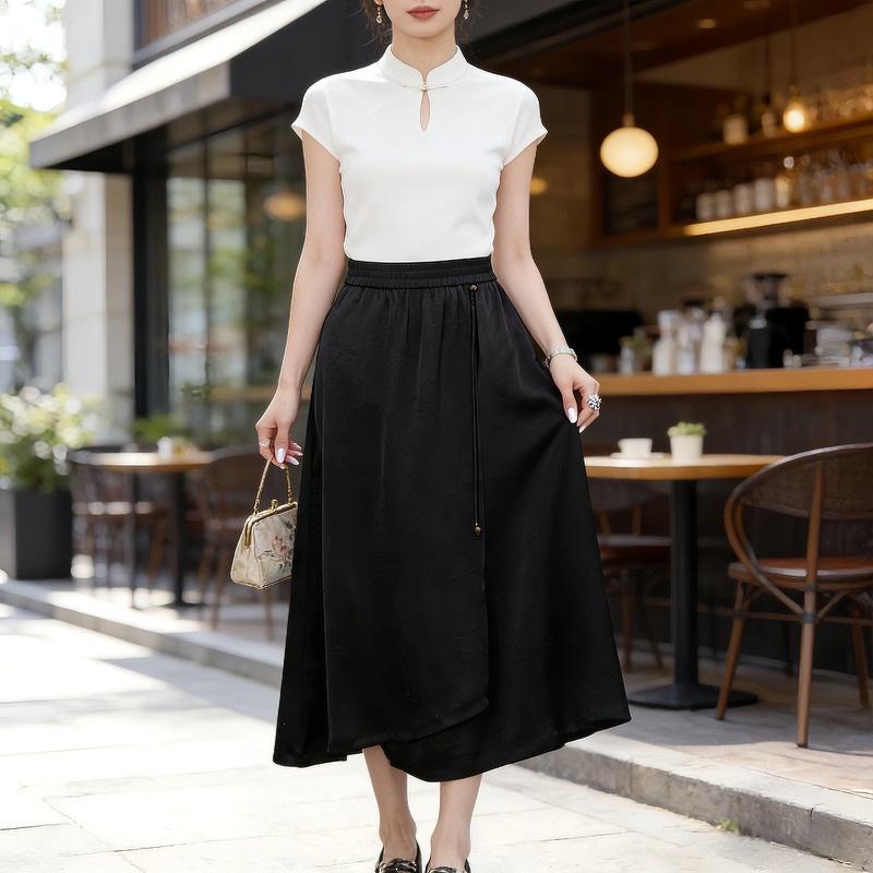 

Women s High Waist Pleated A-line Black Gauze Skirt - Summer 2026 Mid-Length 2XL (Recommended for 111-125 jin)