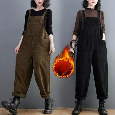 Höst och Vinter Storlek Plus Dam Casual Raka Vida Ben Manchester Overall Trendig All-match Mode Jumpsuit