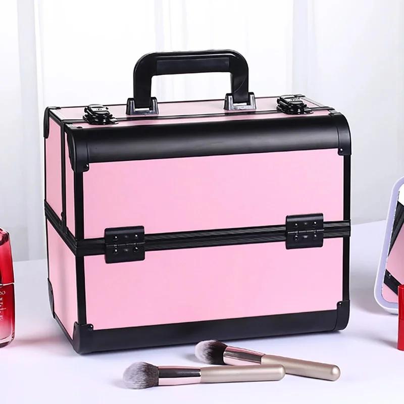 Makeup Box Cosmetic Organizer Oversized with Nail Tray Portable Makeup Organizer Makeup Carrying Case