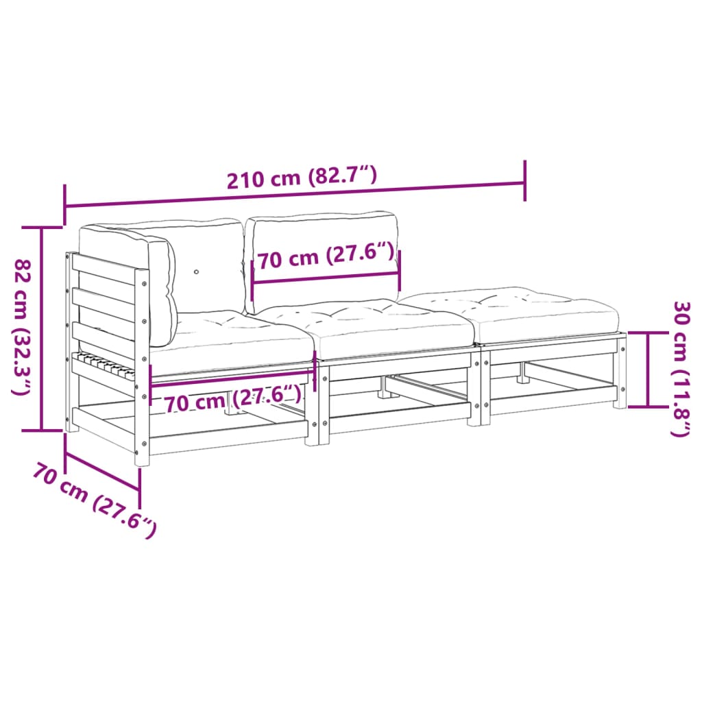 3-teiliges Gartensofa-Set mit Kissen Massives Douglasienholz