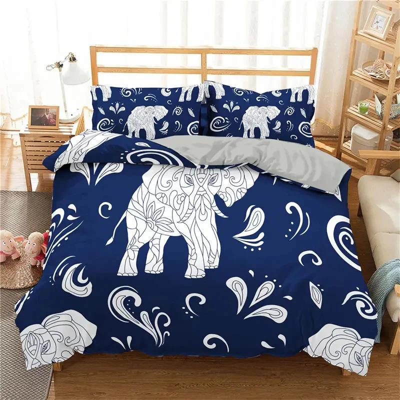 3D Printed Elephant Bedding Set for Boys Adults Teens Ganesha Duvet Cover Set Queen Size Polyester Bohemian Style Luxury
