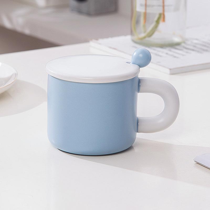 Creative Cartoon Ceramic Cup Cute Animal Mug with Lid Spoon Couple Water Cup Valentine's Day Cup Coffee Cup