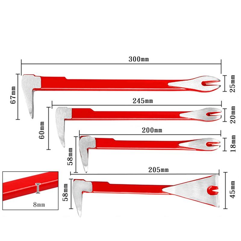 ABBP-4-Piece Nail Puller Tool Set, 12In, 1In, 8In - Heavy Duty & Mini Pry Bar, For Home Remolding & Woodworking