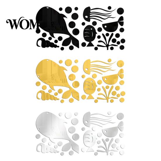 Non Damaging Wall Stickers for Home 1 Set Marine Life Decals, Acrylic Mirror Fish Conch Stickers, Self Adhesive Ocean Theme Decor Waterproof