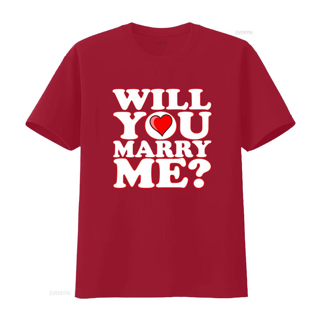Will You Marry Me Heart Print Wedding Proposal Unisexs T Shirt Vintage Streetwear Comfortable Stretched Breathable Stylish