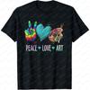 Summer Fashion Unisex Short Sleeve TShirt Peace Love Art Painting Palette Print Comfortable Tee for Art Teacher Graphic Clothing