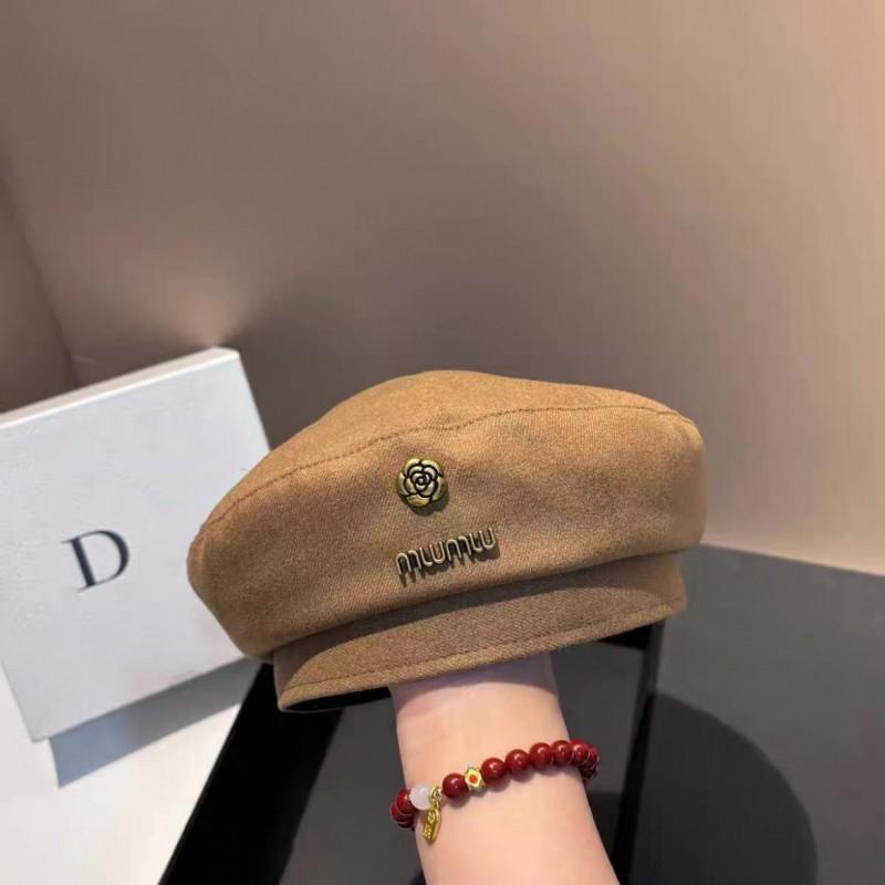 Womens Vintage Brown Beret Fall Winter Small Face Painter Hat Black Beanie Cap