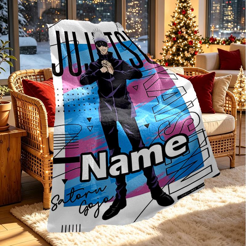 Couverture Imprimée Personnalisée au Nom Jujutsu Kaisen, Décoration Intérieure, Chambre à Coucher, Canapé, Camping, Canapé, Cadeaux pour Anniversaire Noël