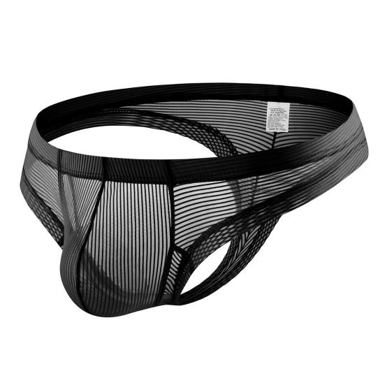 Men Thong Low Rise Elastic Waist U-Convex Briefs Solid Color See-through Smooth Lines