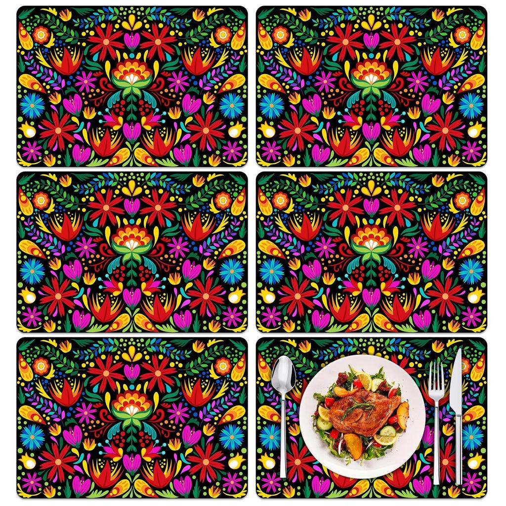 Colorful Floral Spring Plastic Placemats Set of 6,Summer Watercolor Flowers Place Mats,Washable Table Mats