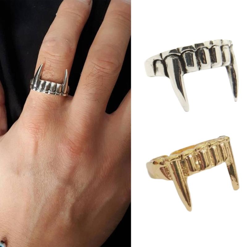 Unique Vampires Teeth Design Adjustable Ring Alloy Texture Finger Jewelry Suitable for Cosplay Parties Everyday Wear