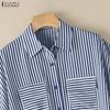 ZANZEA Women Short Sleeve Blouse and Shorts Summer Stripe Print Two Piece Suit Sets
