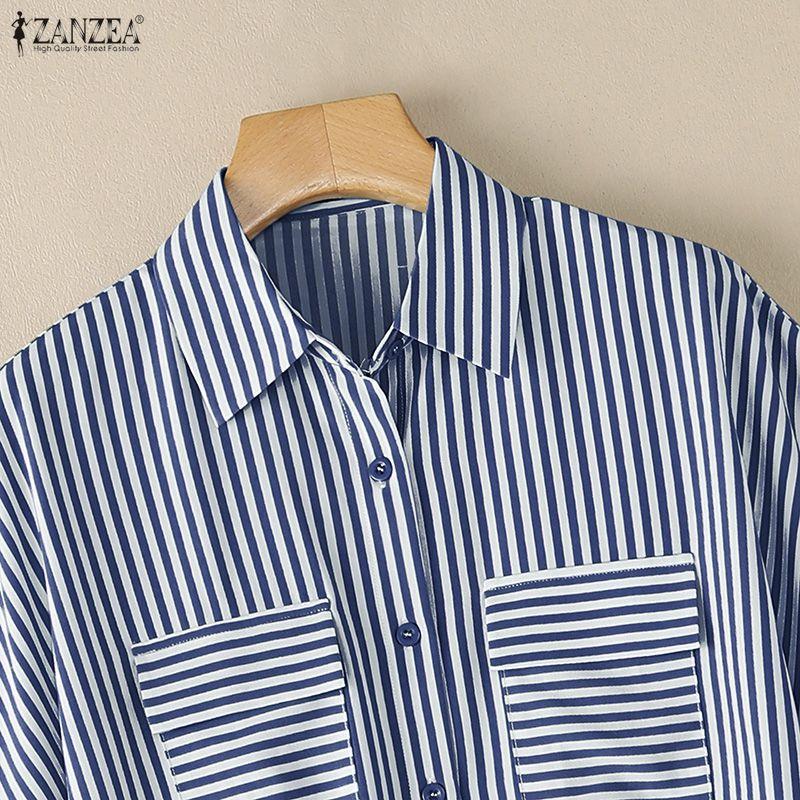 ZANZEA Women Short Sleeve Blouse and Shorts Summer Stripe Print Two Piece Suit Sets