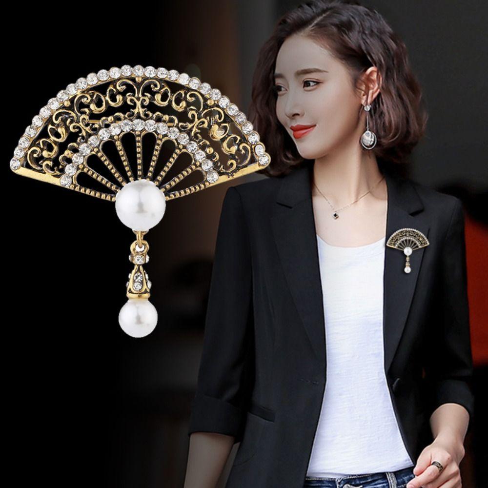 Oil Ancient Style Chinese Style Collar Pin Jewelry Accessories Enamel Fan Brooches Women Brooch
