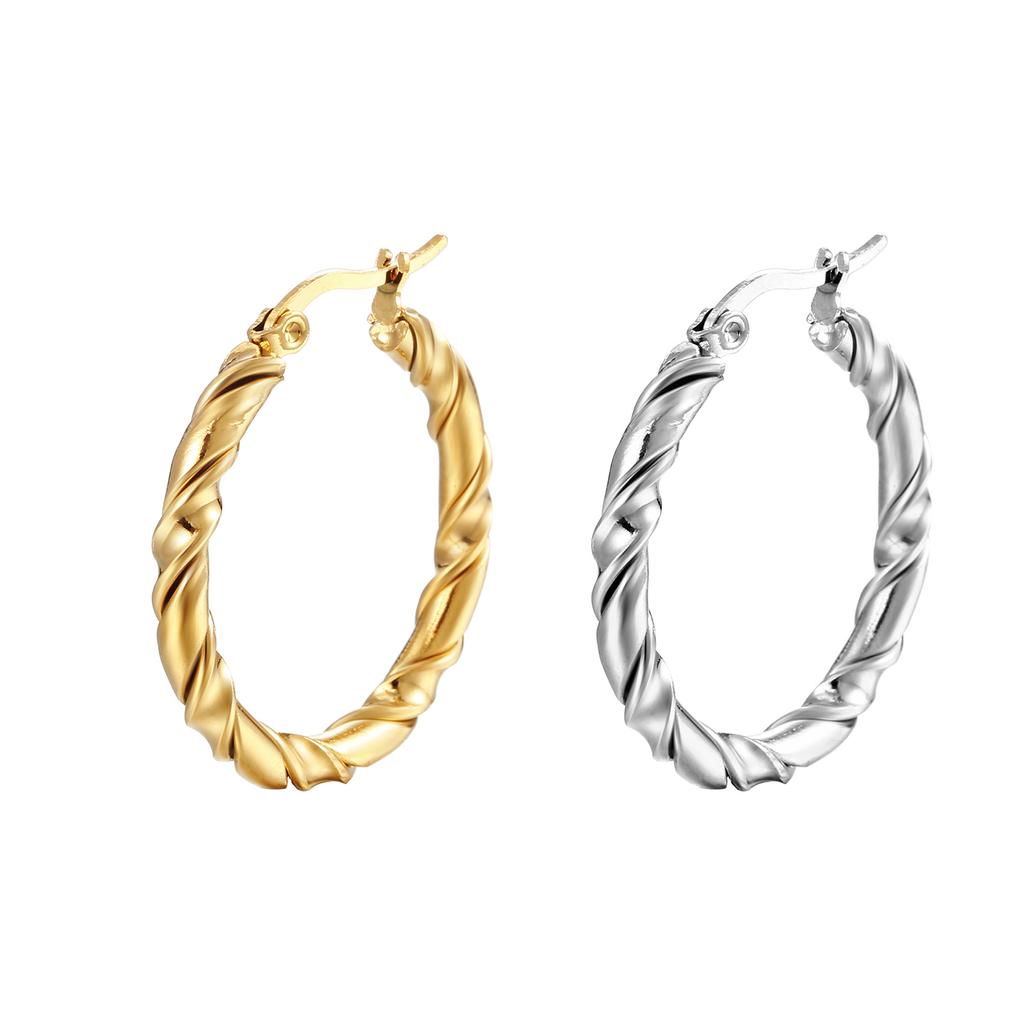 Twisted Wire Earrings Niche Design Round Stainless Steel Women's Ear Buckle Trend Simple Titanium Steel Ear Jewelry