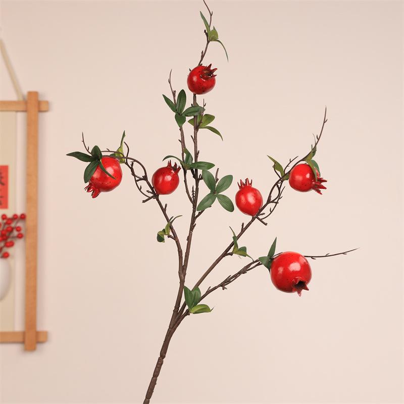Pomegranate & Persimmon Fruit Tree Branch Bouquet: Artificial Floral Decoration for Living and Dining Rooms
