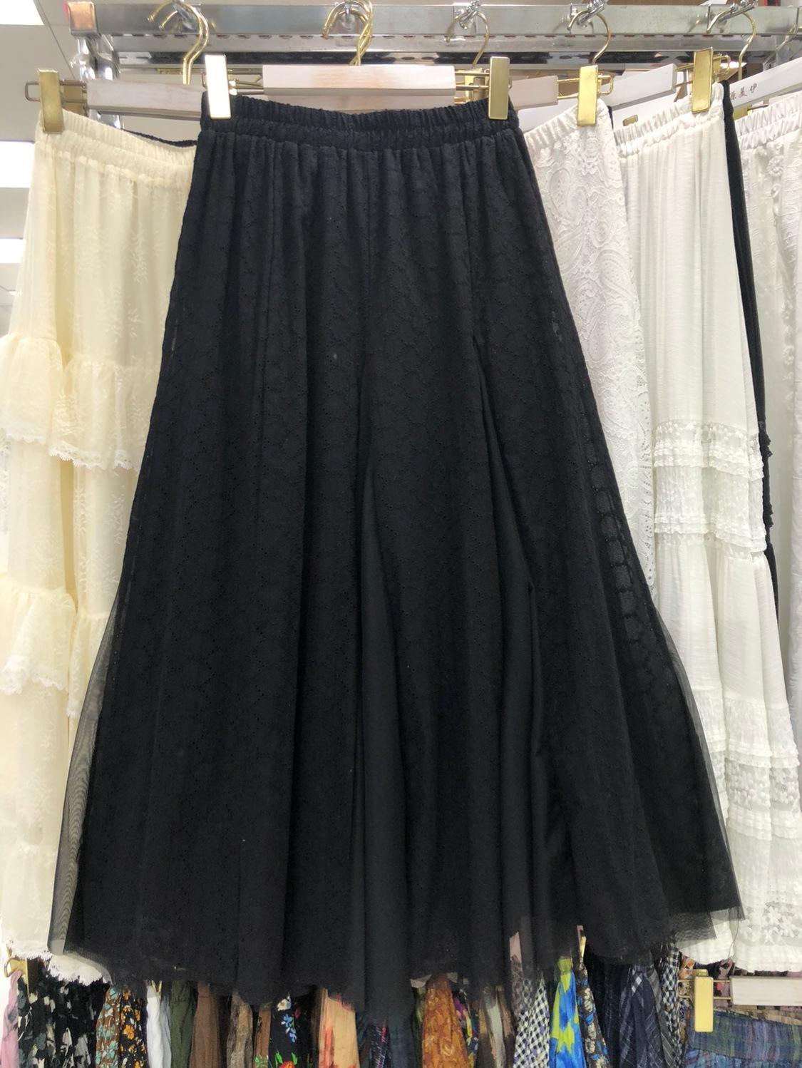 

Эластичная юбка с высокой талией, тяжелая промышленность, вышивка, цветочное сечение, разрез, белый маятник, муза, веер, длинная юбка, европейская станция, женская одежда one size fits all