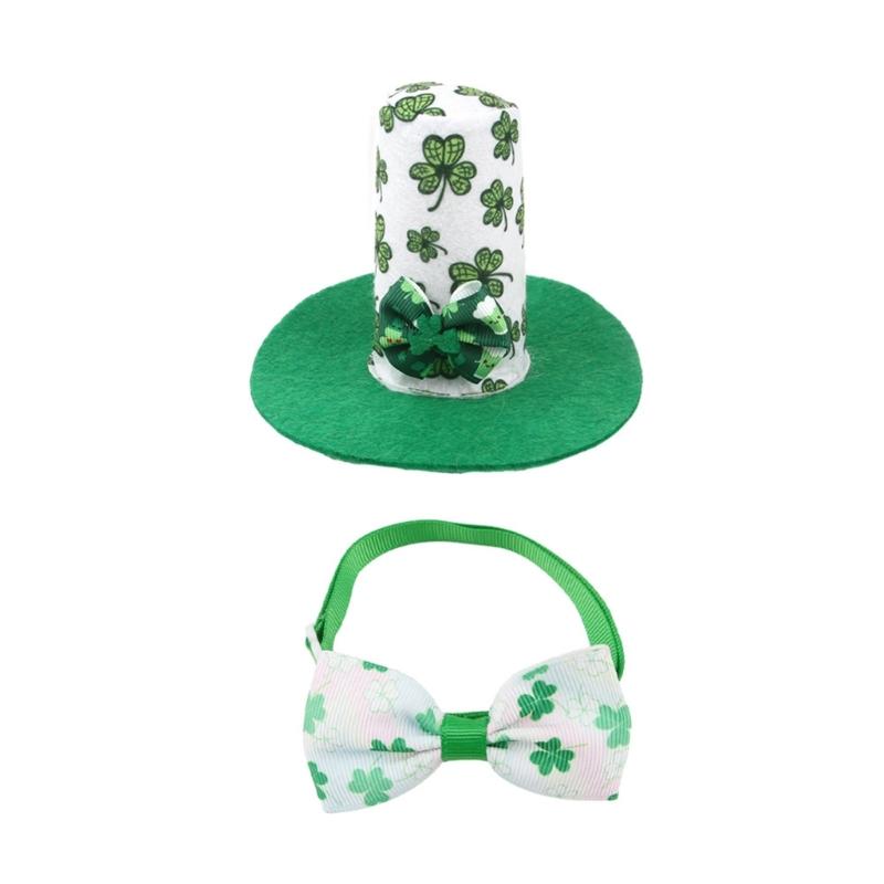 Dog Top Hat Collar Holiday Shamrocks for Small Medium Girl Dogs Cats Dog Collar Necklaces Kerchief Costumes
