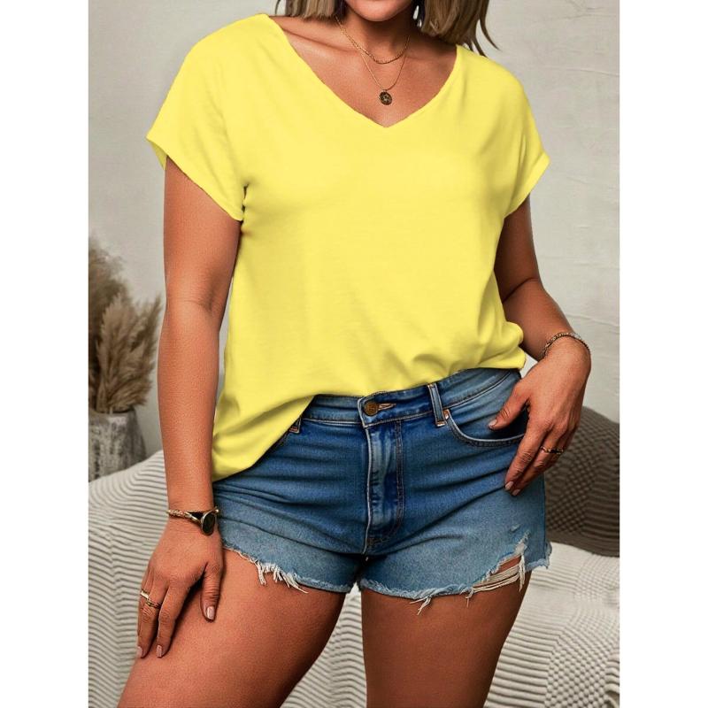 Women Short Sleeve Top Summer Basic Shirt V Neck Gradient Tie Dye Tee Tunic Tops