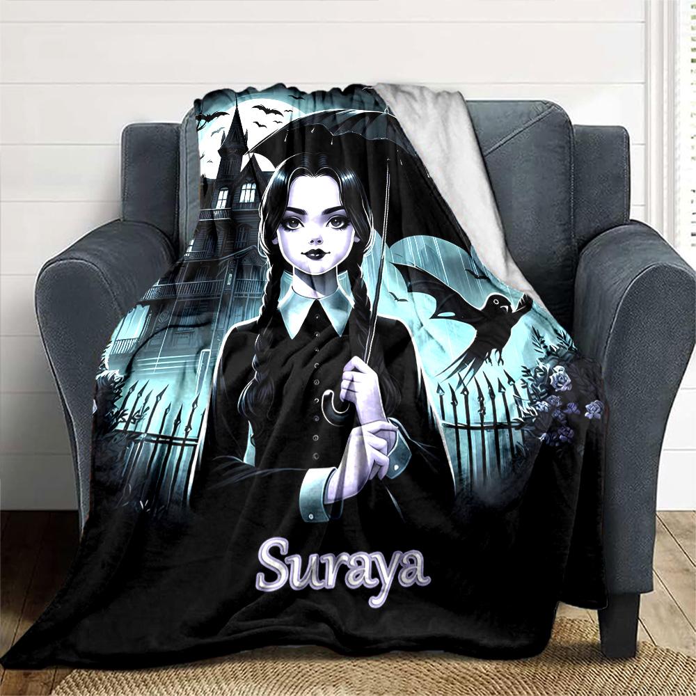 Customiz Name Personality Wednesday Addams Blanket Soft &Warm Sofa Office Bed Travel Lunch Break Blanket, Gift Suitable All Seasons