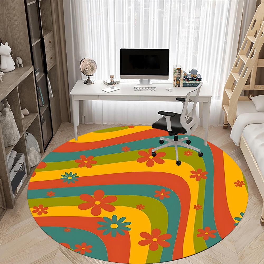1pc Floral Vibrant Office Round Area Rug, Indoor Mat Suitable For Office, Under Office Chairs Bedroom Living Room Home Decor, Room Deco 069