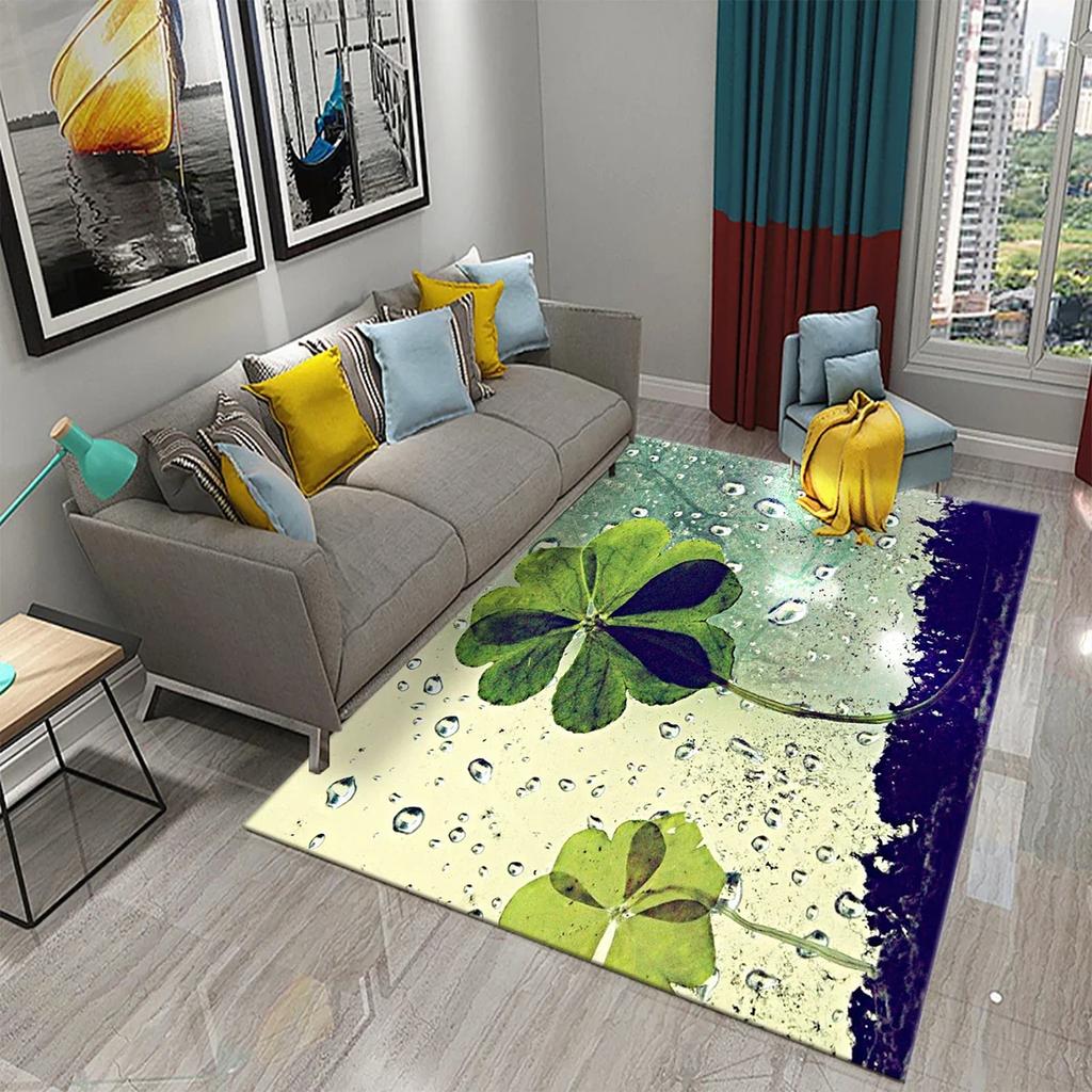 Green Four Leaf Clover Carpet Saint Patrick's Day Living Room Bedroom Bathroom Door Mats Home Decor Soft Doormat Non Slip Carpet
