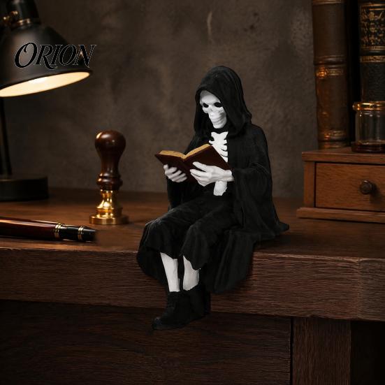 Industrial Style Sculpture 3D Printed Firefighter Skeleton Shelf Sitter, Gothic Fireman Soldier Robed Unique Resin Craft Figurine, Collectible