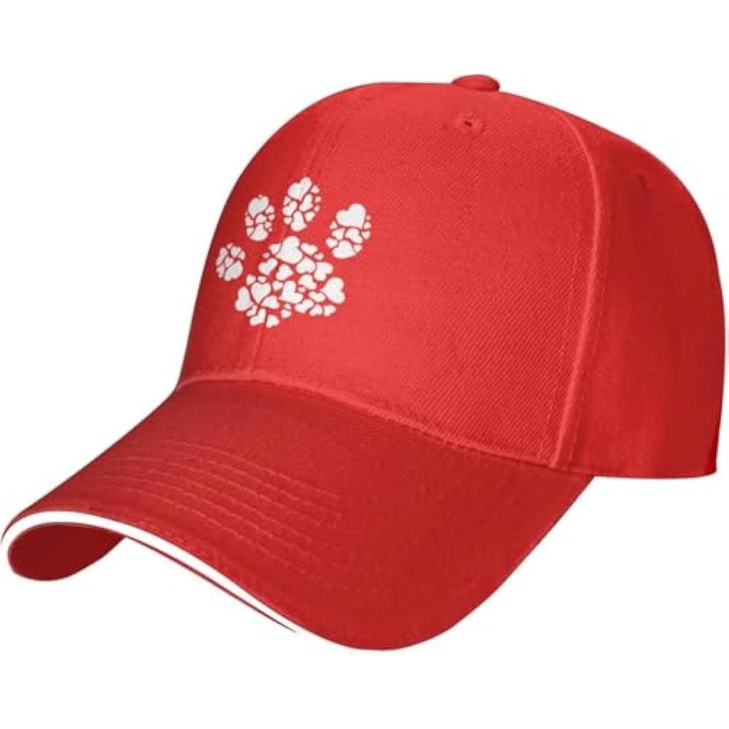 Heart Paw Print Baseball Cap Polyester Adjustable Dog Lover Casual Baseball Hat for Adult