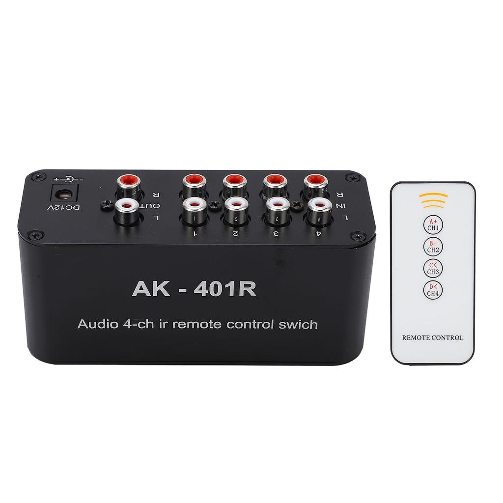 Audio Switch 1 In 4 Out DC 12V RCA Signal Selector Audio Splitter with Remote Control