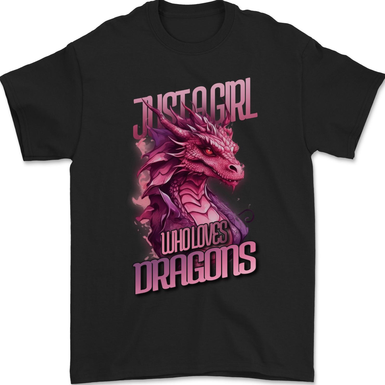 Just a Girl Who Loves Dragons Fantasy RPG Mens T-Shirt 100% Cotton 3XL