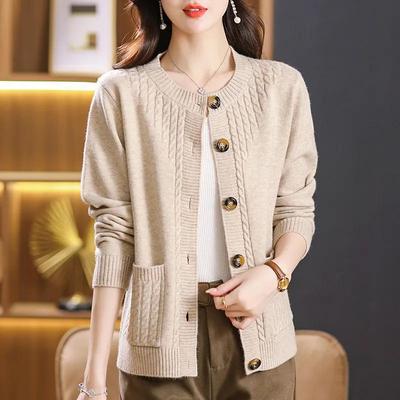 Damen Strickjacke mit lockerem Schnitt und Rundhalsausschnitt, einfarbig, weiche Strickjacke