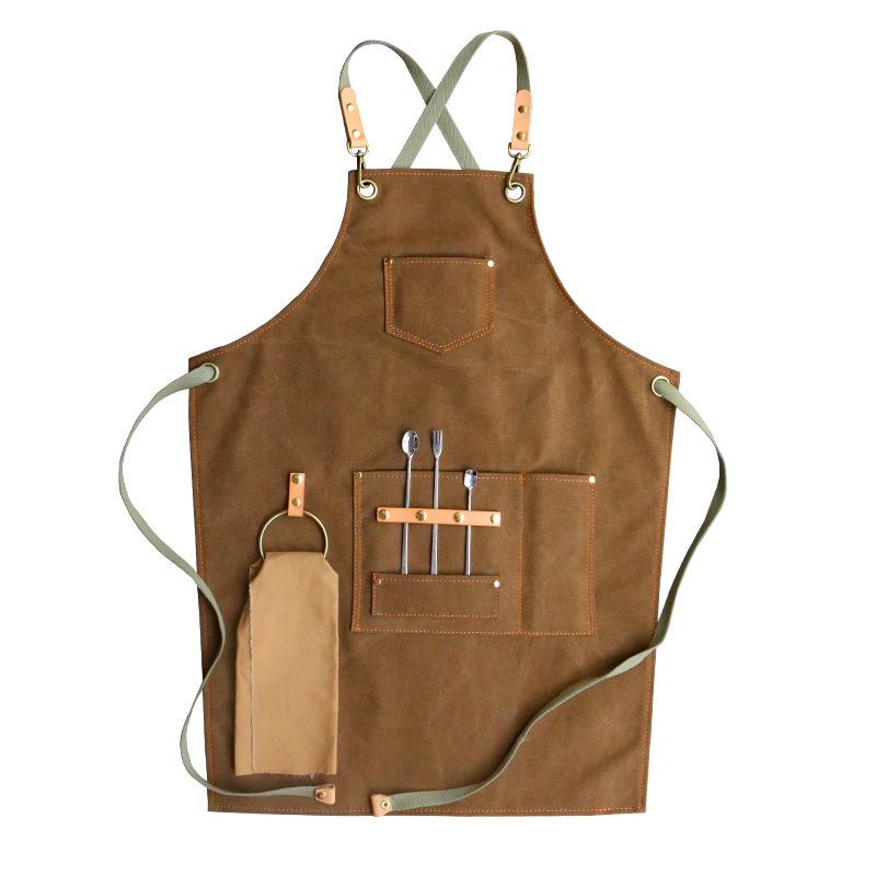 Custom Cross-Back Canvas Apron for Nail Technicians, Barbers, Florists, and Milk Tea Shops