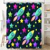 Brightly Colored Rocket Ships Shower Curtain For Kids Bathrooms Waterproof Fabric Print Decorative Bathroom Accessories Set Incl