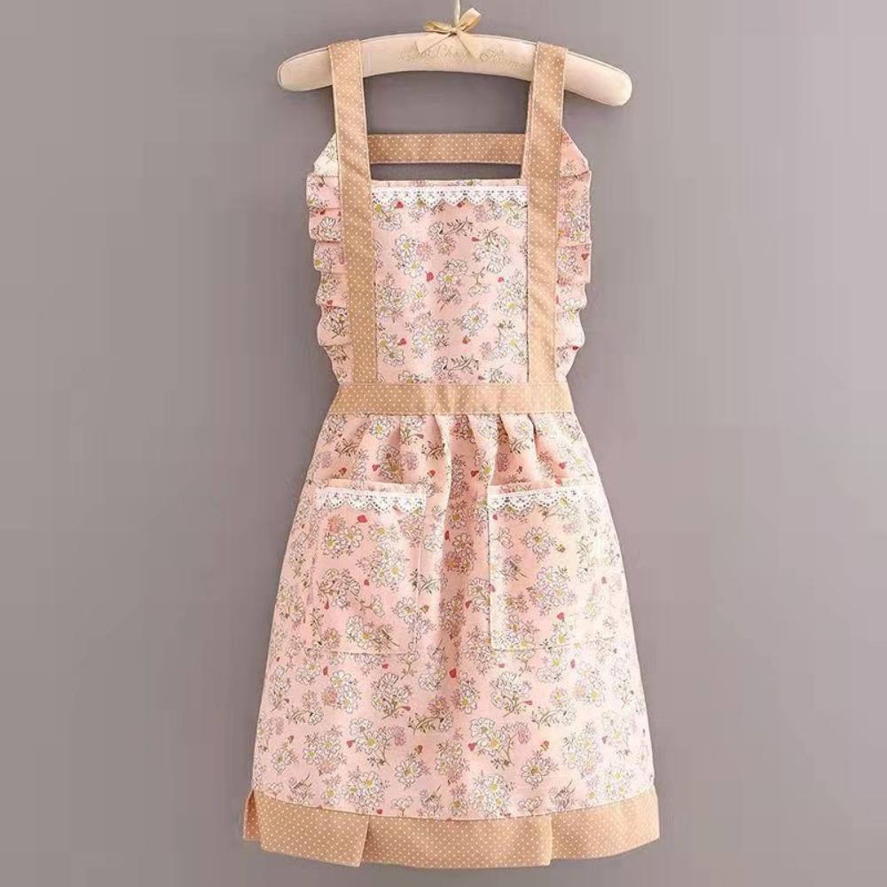 Breathable Princess Skirt Apron with Double Pockets for Women  Ideal for Home Kitchen Cooking. Anti-fouling and Durable Work Clothes.