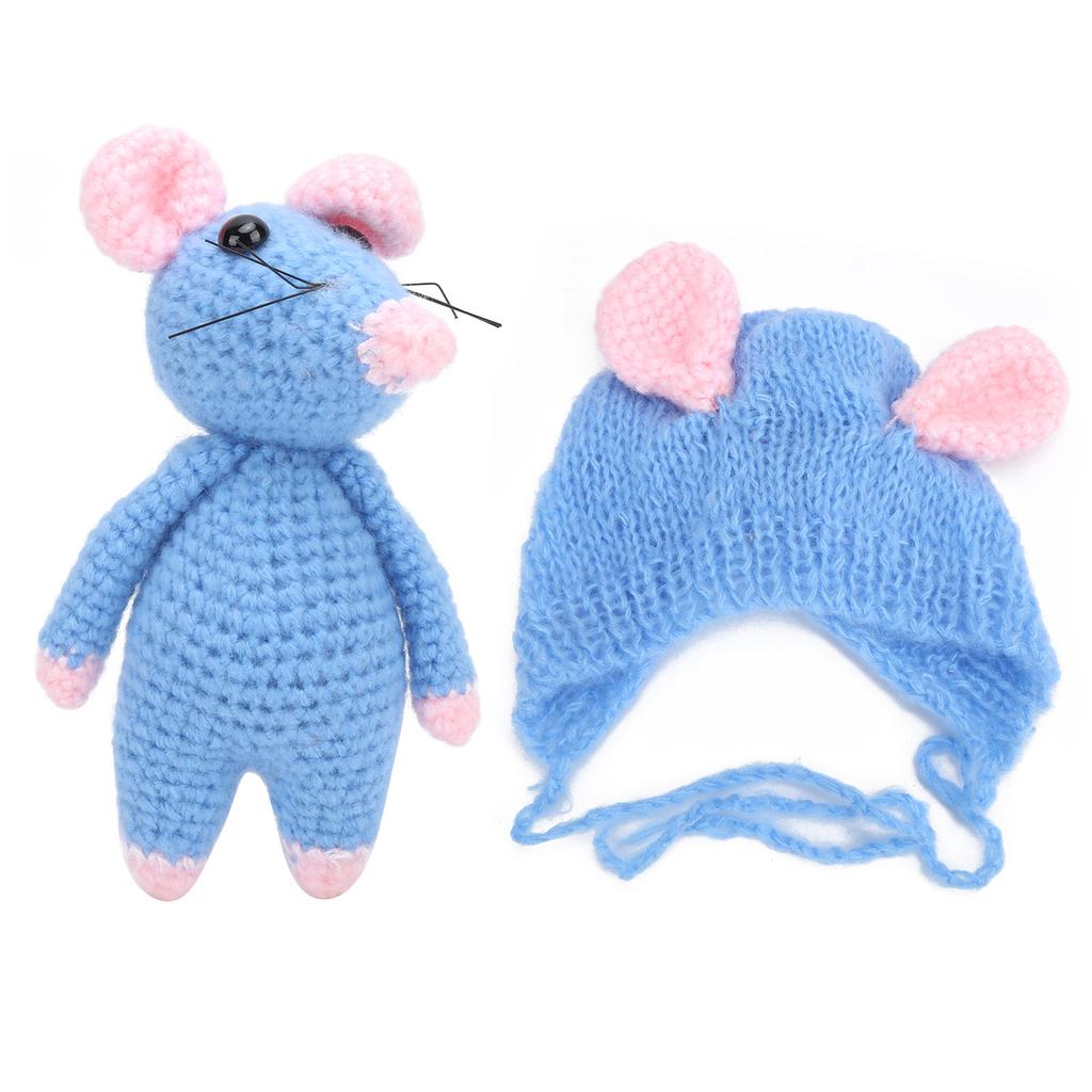 Infant Costume Knitted Sets Baby Photo Shoot Outfits Newborn Baby Mouse Hat with Mouse Doll