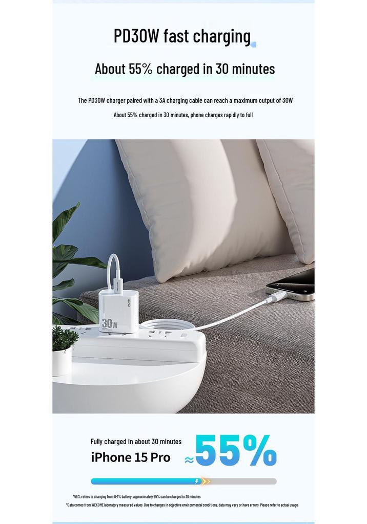 Wekome 3C Certified 30W GaN Fast Charger for Apple & Huawei Phones