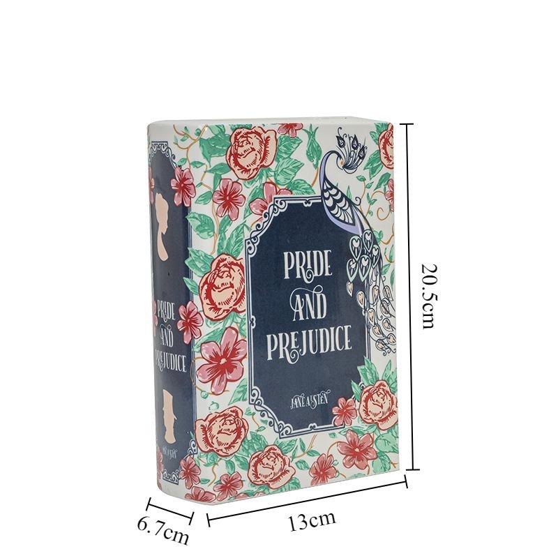 Vase Retro Book Shaped Vase Desktop Ornament for Home Decor Living Room Shelf Creative Ceramic Flower Vase Craft