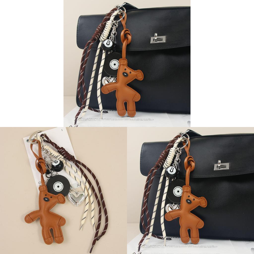 Miu Small Bear Keychain With Leather Teddy Bear Pendant For Casual Bags And Gifts