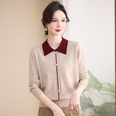 Neuer Mode-Pullover Puppenkragen Dünnes Mama-Oberteil Mittleren Alters Damen Frühling und Herbst Langarm Strick