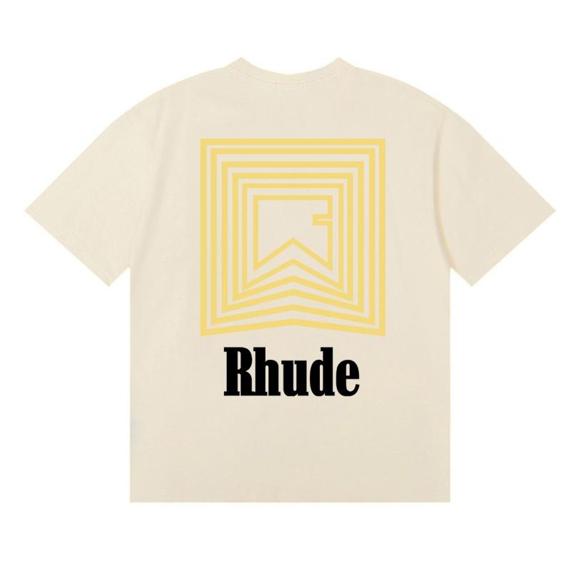 RHUDE Geometric Letter Print T-Shirt Mens Womens American Vintage Short Sleeve Tee