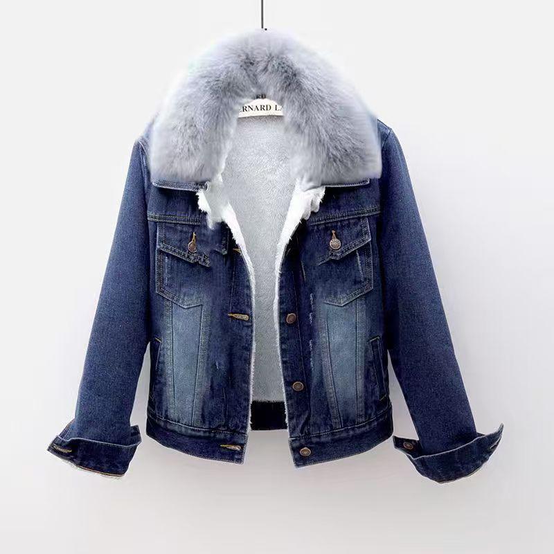 Damen Kapuzen-Jeansjacke mit langen Ärmeln Locker geschnitten Cropped Truckerjacke Koreanischer Pendlerstil Einreihiger Jean-Mantel