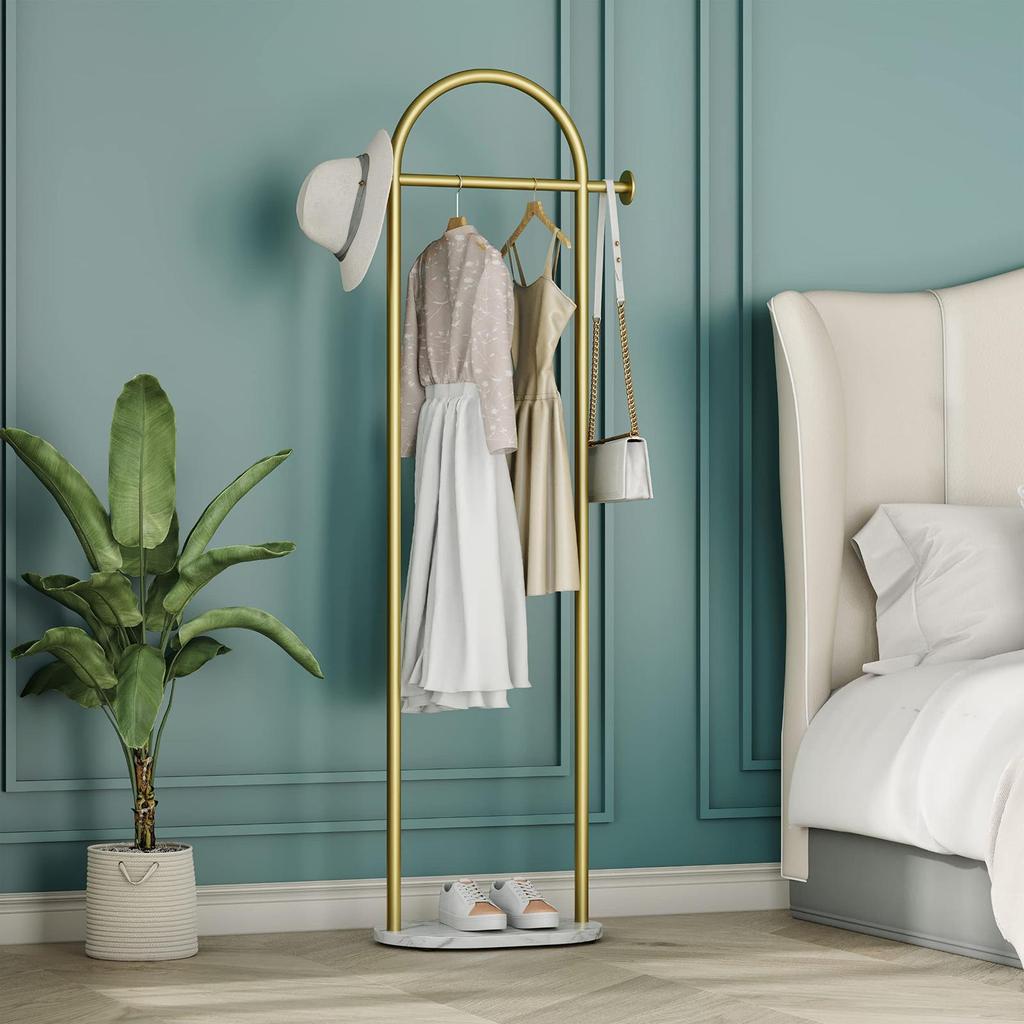 67in Coat Rack Stand, Golden Metal Freestanding Heavy Duty Clothes with